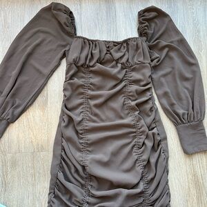 Elegant Brown Ruched Dress